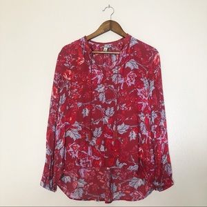 Lucky Brand long sleeve Tunic Top tassel red blue